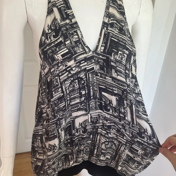3.1 PHILLIP LIM Silk Printed Tank Top V-neck Black White Size S - Picture 4 of 10